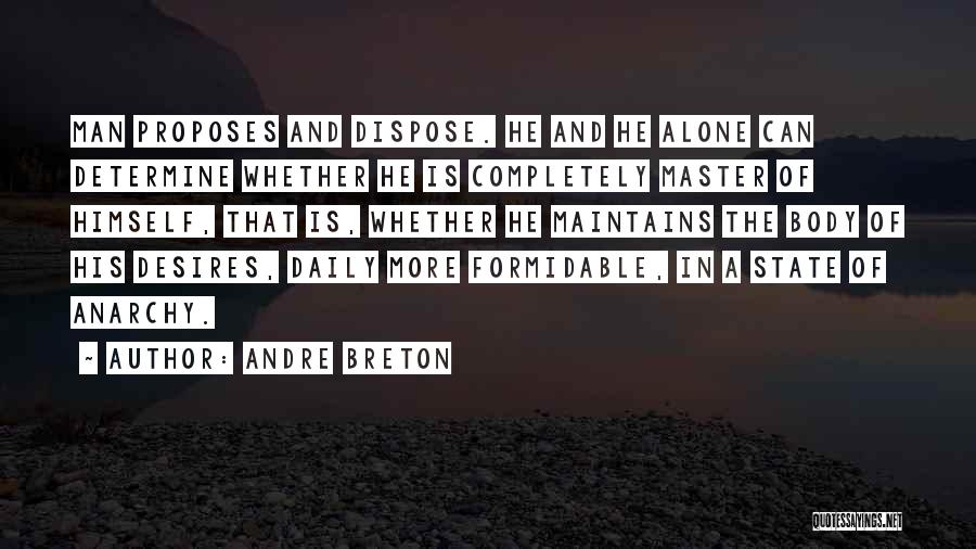 Andre Breton Quotes: Man Proposes And Dispose. He And He Alone Can Determine Whether He Is Completely Master Of Himself, That Is, Whether