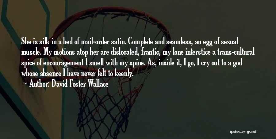 David Foster Wallace Quotes: She Is Silk In A Bed Of Mail-order Satin. Complete And Seamless, An Egg Of Sexual Muscle. My Motions Atop