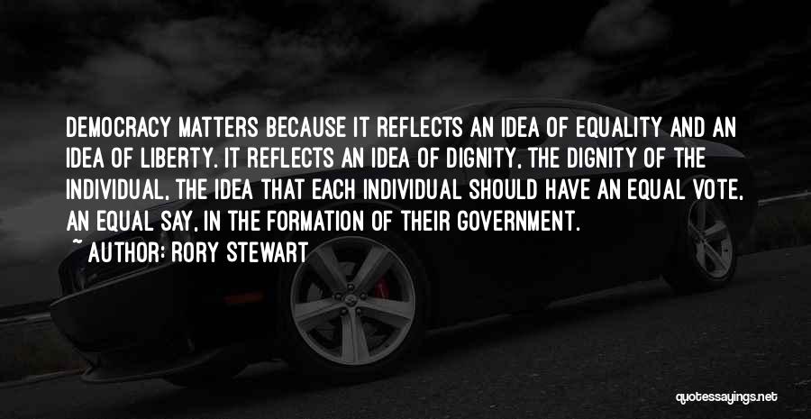 Rory Stewart Quotes: Democracy Matters Because It Reflects An Idea Of Equality And An Idea Of Liberty. It Reflects An Idea Of Dignity,