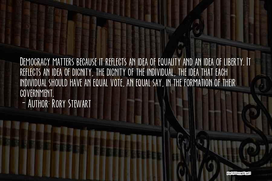 Rory Stewart Quotes: Democracy Matters Because It Reflects An Idea Of Equality And An Idea Of Liberty. It Reflects An Idea Of Dignity,