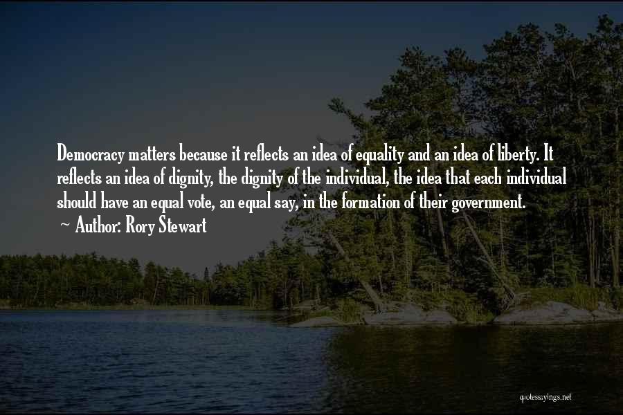 Rory Stewart Quotes: Democracy Matters Because It Reflects An Idea Of Equality And An Idea Of Liberty. It Reflects An Idea Of Dignity,