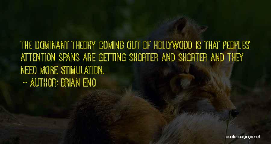 Brian Eno Quotes: The Dominant Theory Coming Out Of Hollywood Is That Peoples' Attention Spans Are Getting Shorter And Shorter And They Need