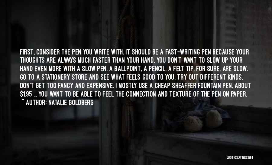 Natalie Goldberg Quotes: First, Consider The Pen You Write With. It Should Be A Fast-writing Pen Because Your Thoughts Are Always Much Faster