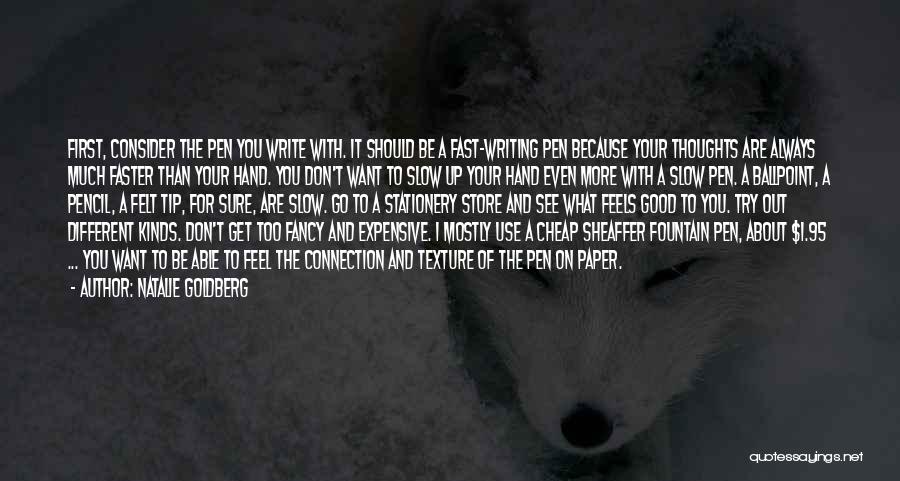 Natalie Goldberg Quotes: First, Consider The Pen You Write With. It Should Be A Fast-writing Pen Because Your Thoughts Are Always Much Faster