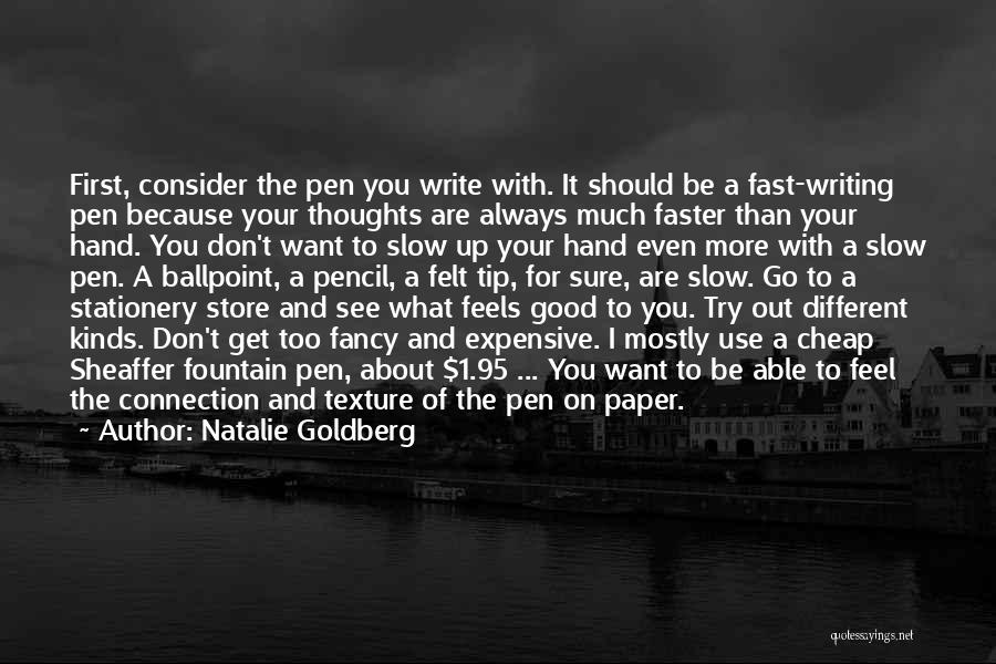 Natalie Goldberg Quotes: First, Consider The Pen You Write With. It Should Be A Fast-writing Pen Because Your Thoughts Are Always Much Faster
