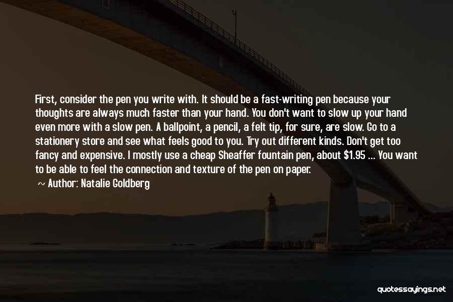 Natalie Goldberg Quotes: First, Consider The Pen You Write With. It Should Be A Fast-writing Pen Because Your Thoughts Are Always Much Faster