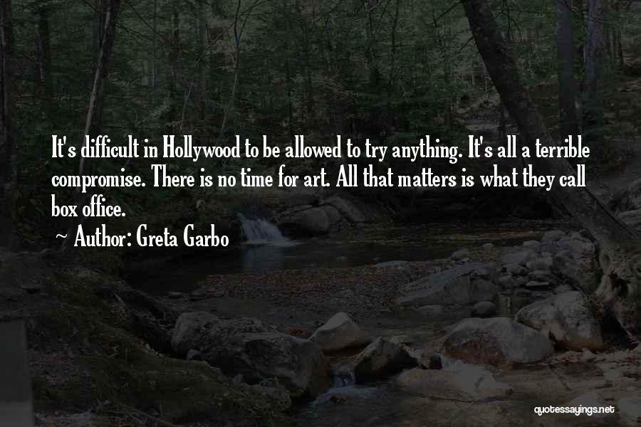 Greta Garbo Quotes: It's Difficult In Hollywood To Be Allowed To Try Anything. It's All A Terrible Compromise. There Is No Time For