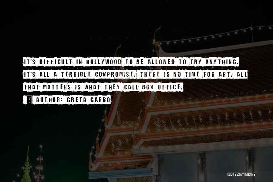 Greta Garbo Quotes: It's Difficult In Hollywood To Be Allowed To Try Anything. It's All A Terrible Compromise. There Is No Time For