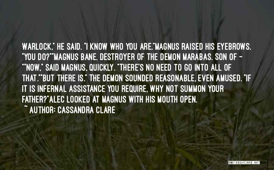 Cassandra Clare Quotes: Warlock, He Said. I Know Who You Are.magnus Raised His Eyebrows. You Do?magnus Bane. Destroyer Of The Demon Marabas. Son