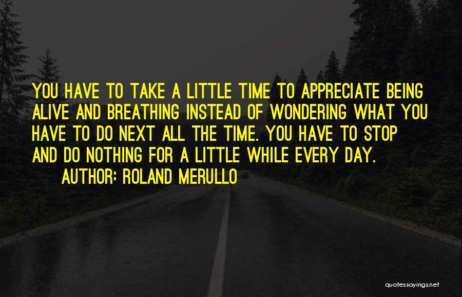 Roland Merullo Quotes: You Have To Take A Little Time To Appreciate Being Alive And Breathing Instead Of Wondering What You Have To