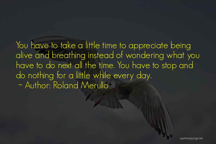 Roland Merullo Quotes: You Have To Take A Little Time To Appreciate Being Alive And Breathing Instead Of Wondering What You Have To