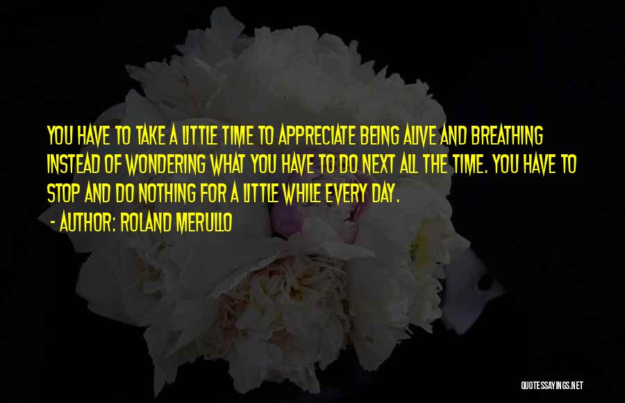 Roland Merullo Quotes: You Have To Take A Little Time To Appreciate Being Alive And Breathing Instead Of Wondering What You Have To