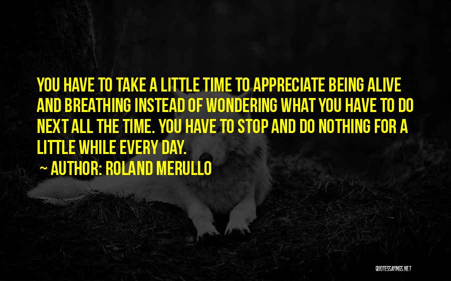 Roland Merullo Quotes: You Have To Take A Little Time To Appreciate Being Alive And Breathing Instead Of Wondering What You Have To