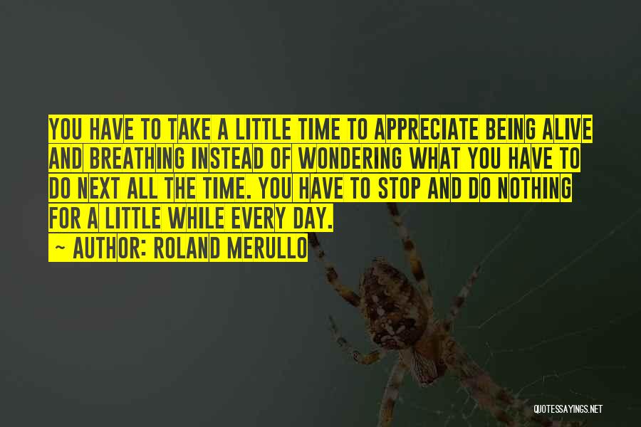 Roland Merullo Quotes: You Have To Take A Little Time To Appreciate Being Alive And Breathing Instead Of Wondering What You Have To