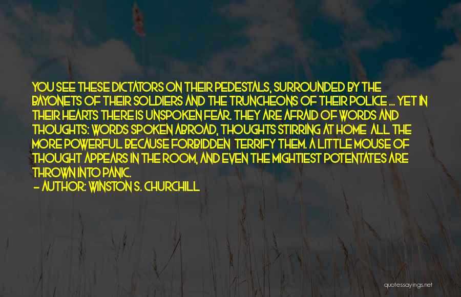 Winston S. Churchill Quotes: You See These Dictators On Their Pedestals, Surrounded By The Bayonets Of Their Soldiers And The Truncheons Of Their Police