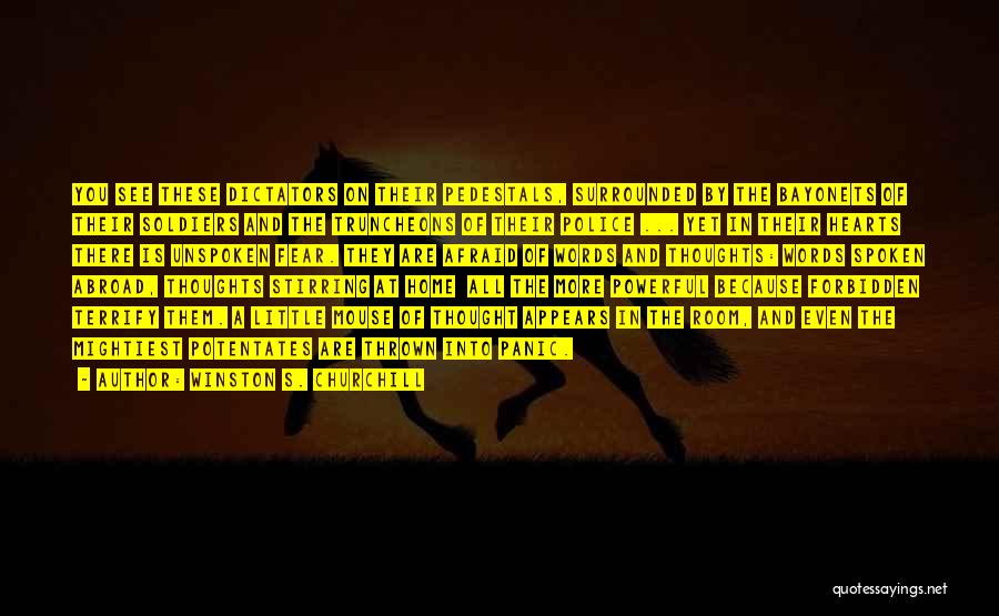 Winston S. Churchill Quotes: You See These Dictators On Their Pedestals, Surrounded By The Bayonets Of Their Soldiers And The Truncheons Of Their Police