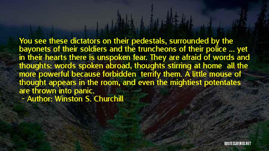 Winston S. Churchill Quotes: You See These Dictators On Their Pedestals, Surrounded By The Bayonets Of Their Soldiers And The Truncheons Of Their Police