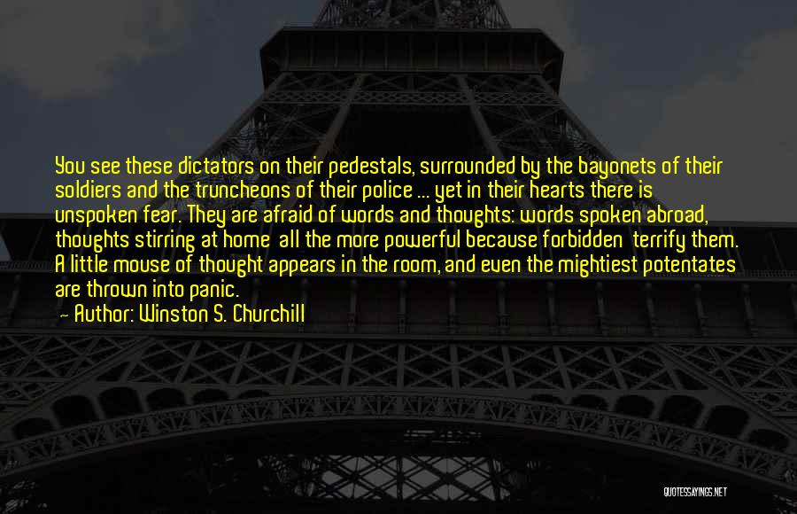 Winston S. Churchill Quotes: You See These Dictators On Their Pedestals, Surrounded By The Bayonets Of Their Soldiers And The Truncheons Of Their Police