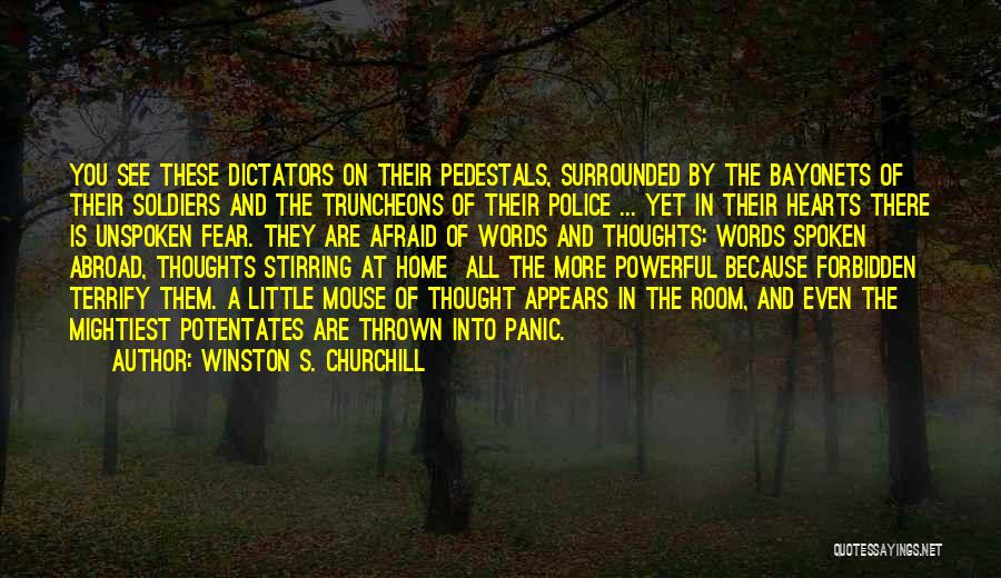 Winston S. Churchill Quotes: You See These Dictators On Their Pedestals, Surrounded By The Bayonets Of Their Soldiers And The Truncheons Of Their Police