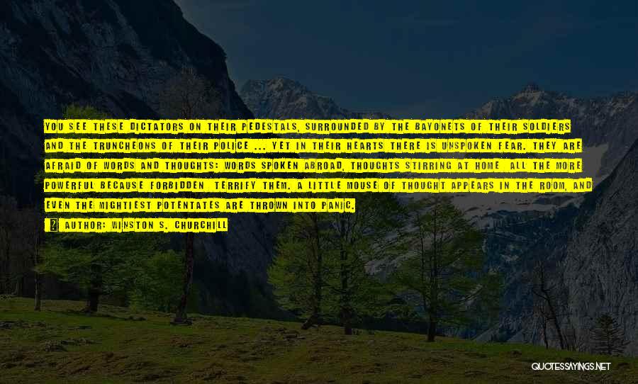 Winston S. Churchill Quotes: You See These Dictators On Their Pedestals, Surrounded By The Bayonets Of Their Soldiers And The Truncheons Of Their Police