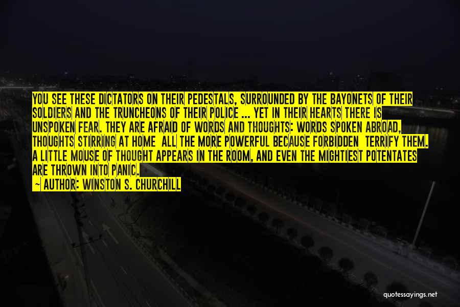 Winston S. Churchill Quotes: You See These Dictators On Their Pedestals, Surrounded By The Bayonets Of Their Soldiers And The Truncheons Of Their Police