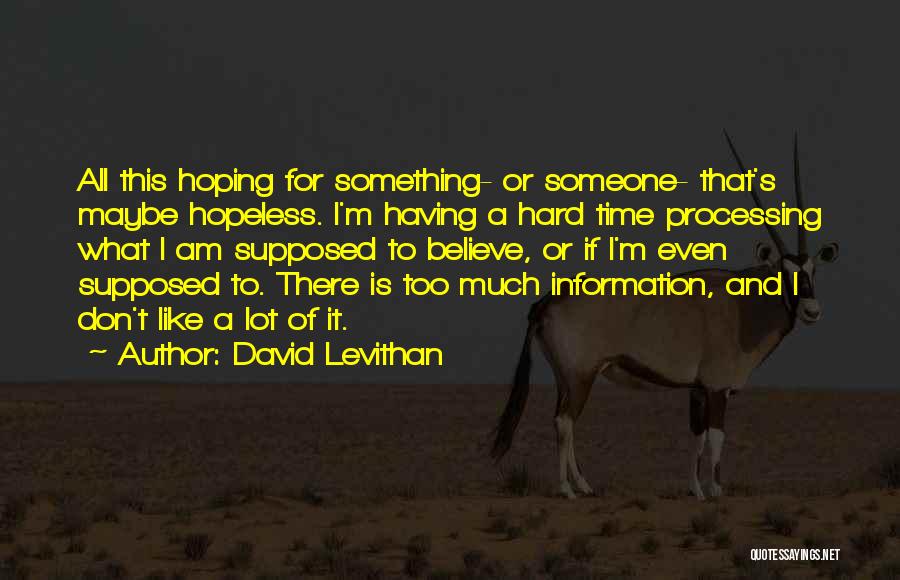 David Levithan Quotes: All This Hoping For Something- Or Someone- That's Maybe Hopeless. I'm Having A Hard Time Processing What I Am Supposed