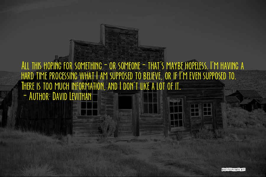 David Levithan Quotes: All This Hoping For Something- Or Someone- That's Maybe Hopeless. I'm Having A Hard Time Processing What I Am Supposed