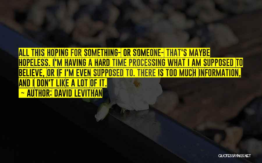 David Levithan Quotes: All This Hoping For Something- Or Someone- That's Maybe Hopeless. I'm Having A Hard Time Processing What I Am Supposed