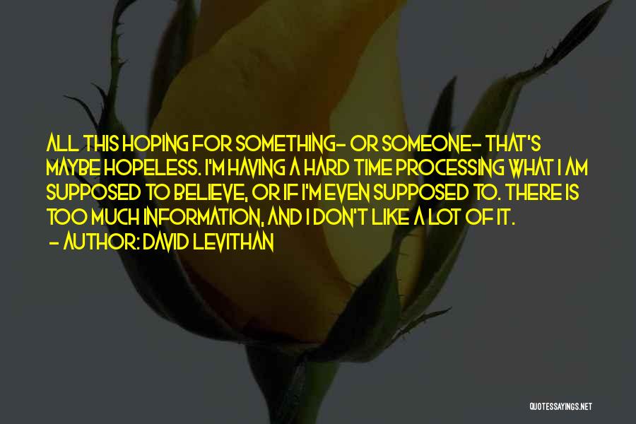 David Levithan Quotes: All This Hoping For Something- Or Someone- That's Maybe Hopeless. I'm Having A Hard Time Processing What I Am Supposed