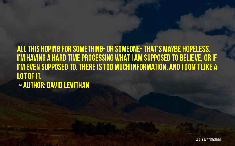 David Levithan Quotes: All This Hoping For Something- Or Someone- That's Maybe Hopeless. I'm Having A Hard Time Processing What I Am Supposed