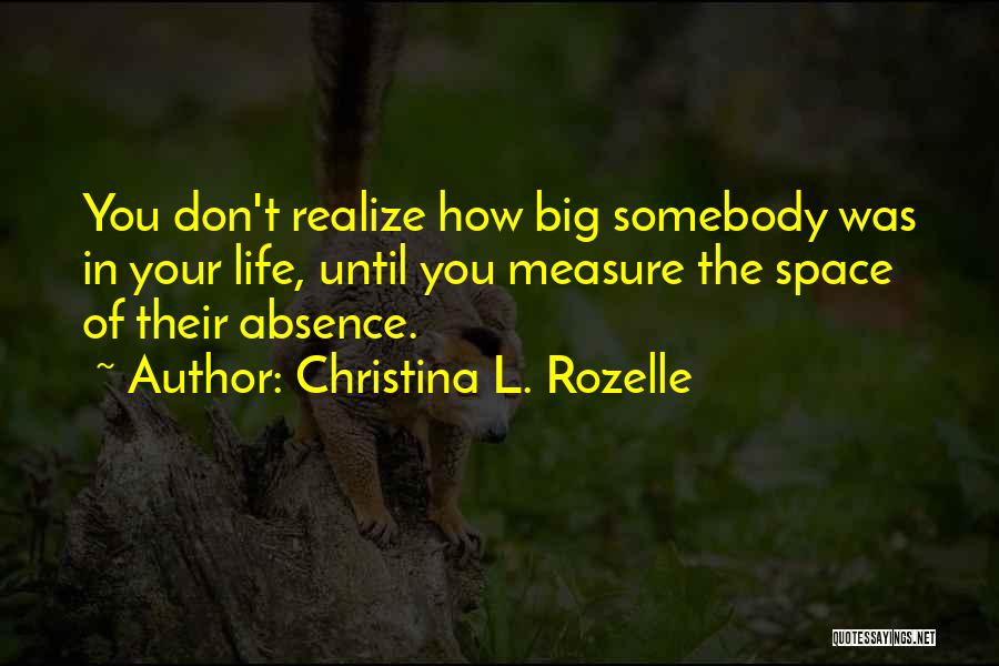 Christina L. Rozelle Quotes: You Don't Realize How Big Somebody Was In Your Life, Until You Measure The Space Of Their Absence.