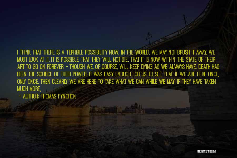 Thomas Pynchon Quotes: I Think That There Is A Terrible Possibility Now, In The World. We May Not Brush It Away, We Must