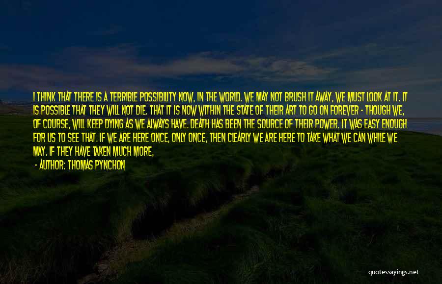 Thomas Pynchon Quotes: I Think That There Is A Terrible Possibility Now, In The World. We May Not Brush It Away, We Must