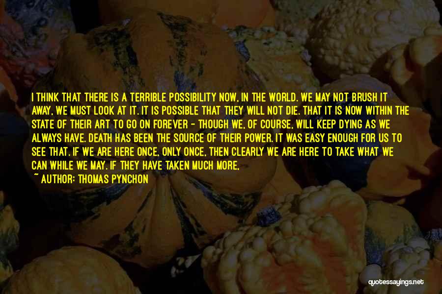 Thomas Pynchon Quotes: I Think That There Is A Terrible Possibility Now, In The World. We May Not Brush It Away, We Must