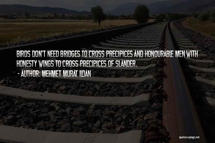 Mehmet Murat Ildan Quotes: Birds Don't Need Bridges To Cross Precipices And Honourable Men With Honesty Wings To Cross Precipices Of Slander.