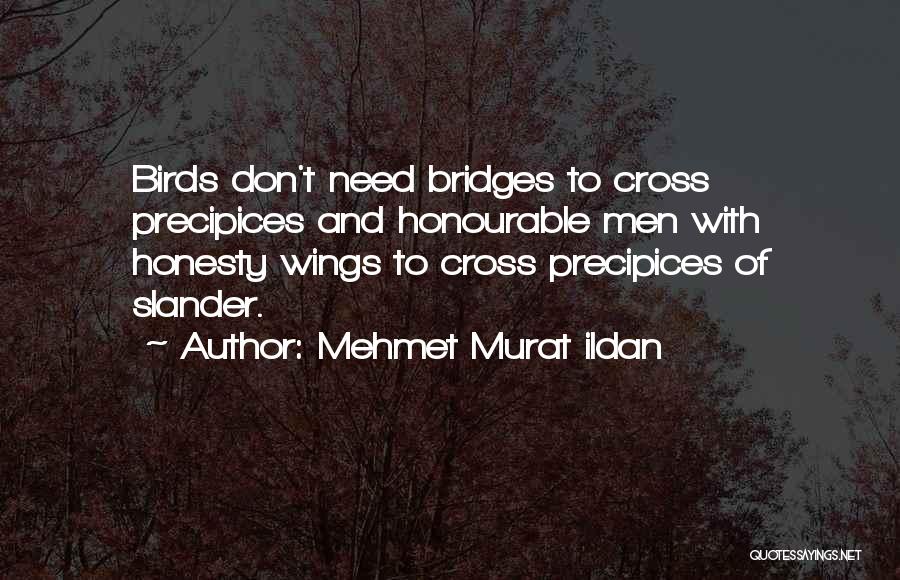 Mehmet Murat Ildan Quotes: Birds Don't Need Bridges To Cross Precipices And Honourable Men With Honesty Wings To Cross Precipices Of Slander.