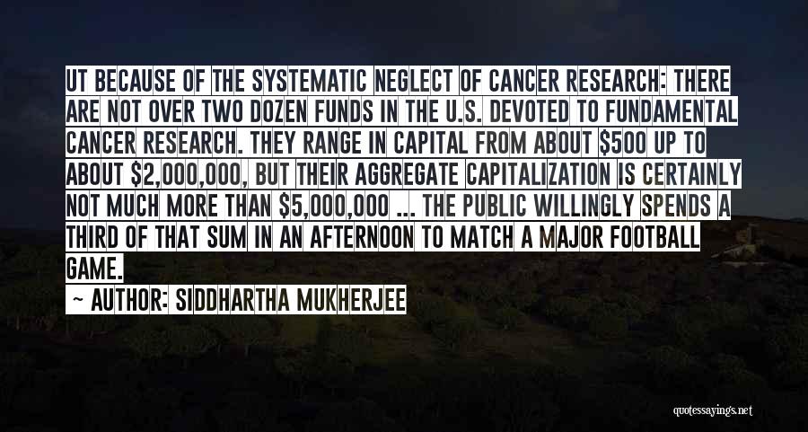 Siddhartha Mukherjee Quotes: Ut Because Of The Systematic Neglect Of Cancer Research: There Are Not Over Two Dozen Funds In The U.s. Devoted