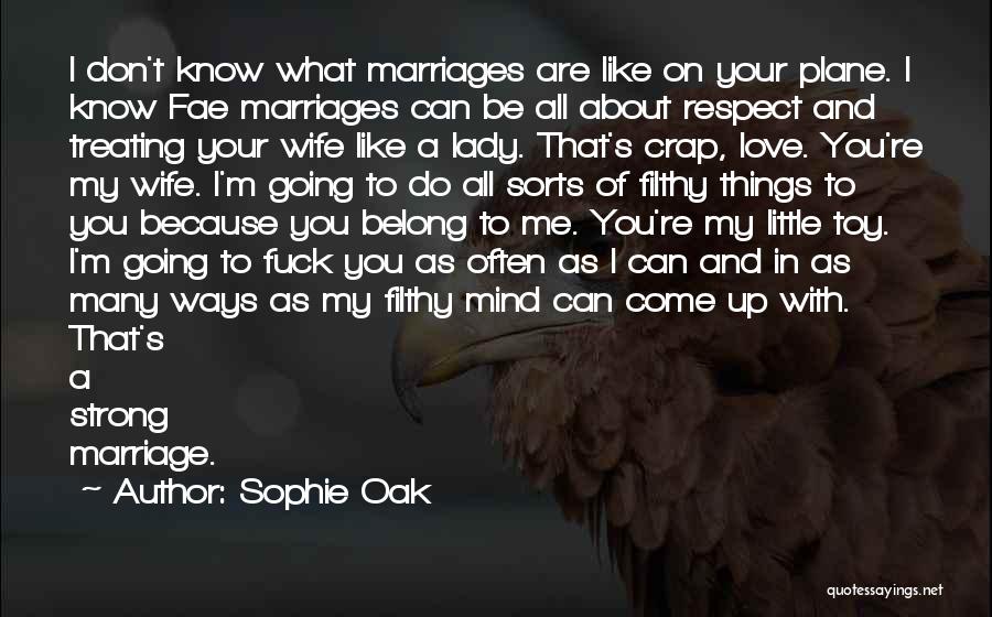 Sophie Oak Quotes: I Don't Know What Marriages Are Like On Your Plane. I Know Fae Marriages Can Be All About Respect And