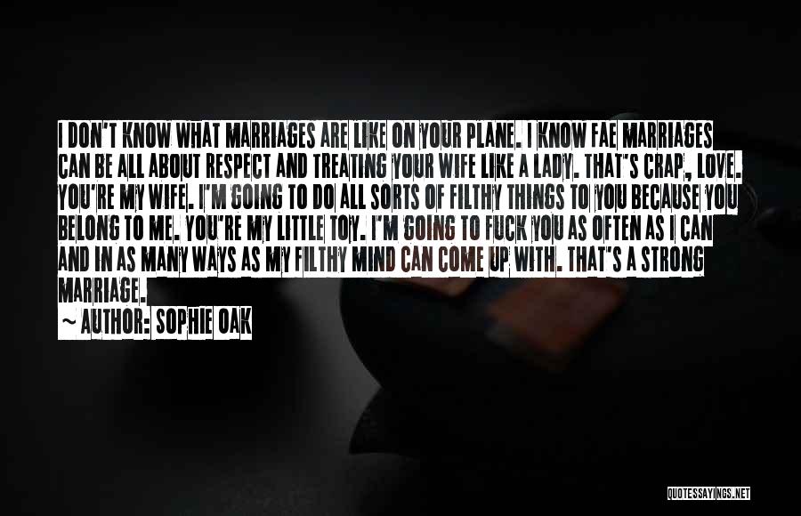 Sophie Oak Quotes: I Don't Know What Marriages Are Like On Your Plane. I Know Fae Marriages Can Be All About Respect And