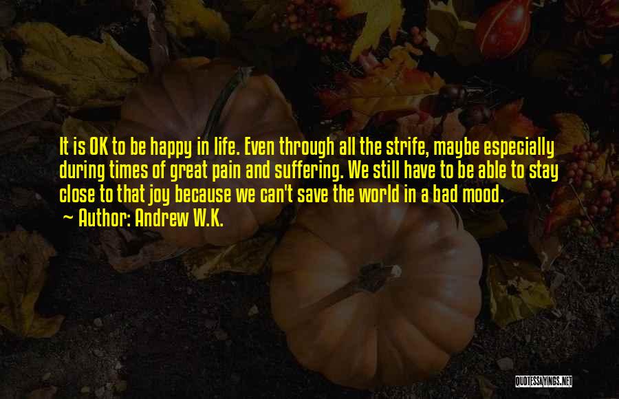 Andrew W.K. Quotes: It Is Ok To Be Happy In Life. Even Through All The Strife, Maybe Especially During Times Of Great Pain