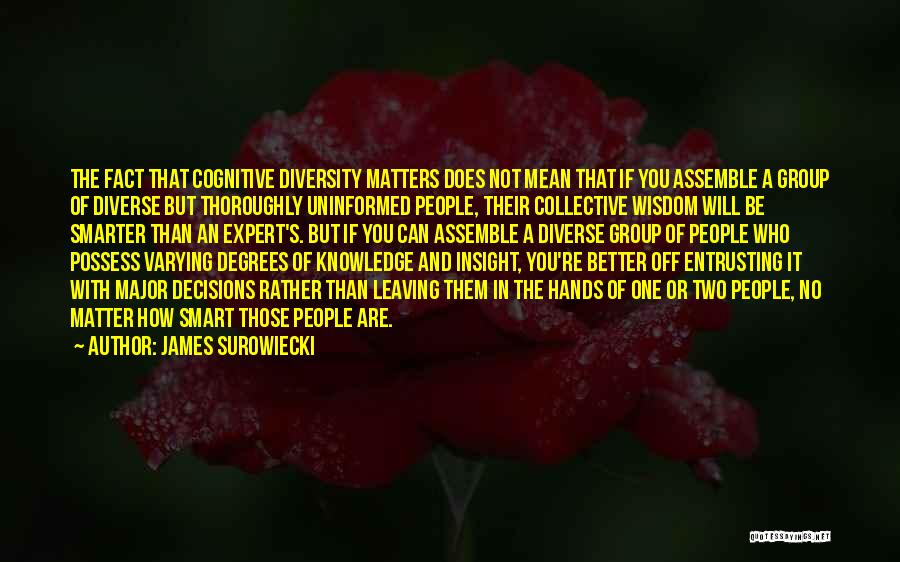 James Surowiecki Quotes: The Fact That Cognitive Diversity Matters Does Not Mean That If You Assemble A Group Of Diverse But Thoroughly Uninformed