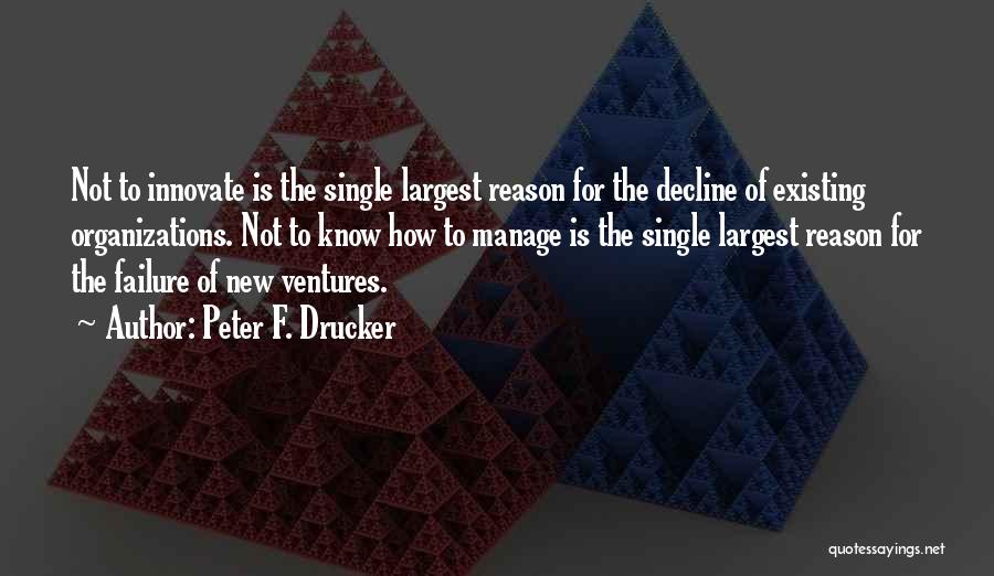 Peter F. Drucker Quotes: Not To Innovate Is The Single Largest Reason For The Decline Of Existing Organizations. Not To Know How To Manage