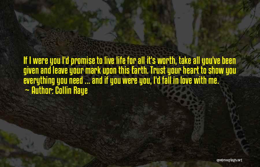 Collin Raye Quotes: If I Were You I'd Promise To Live Life For All It's Worth, Take All You've Been Given And Leave