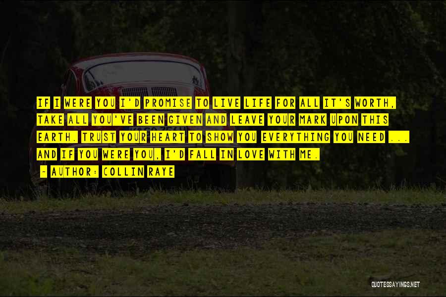 Collin Raye Quotes: If I Were You I'd Promise To Live Life For All It's Worth, Take All You've Been Given And Leave