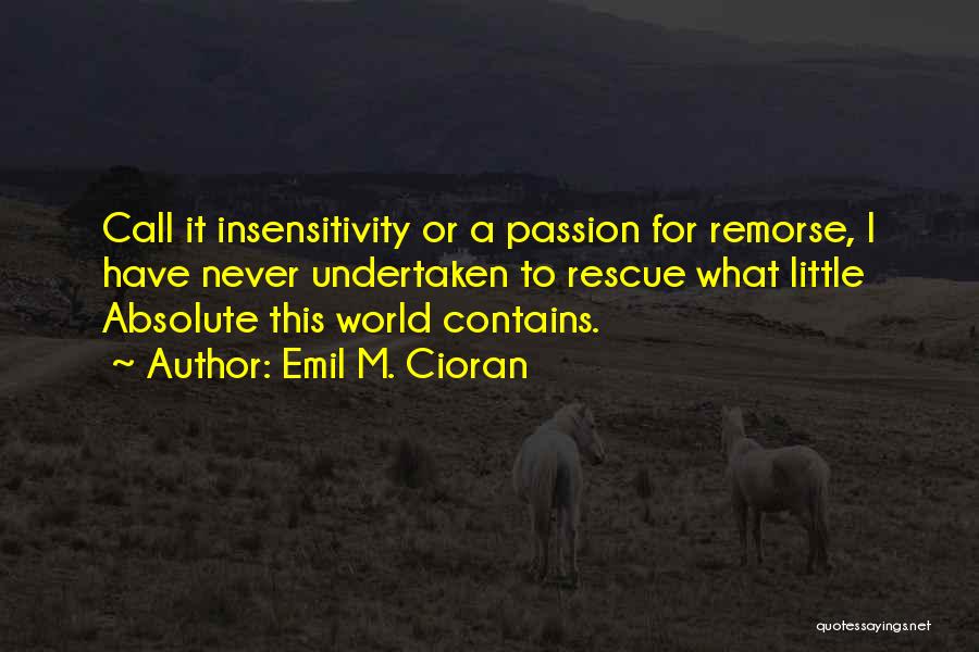 Emil M. Cioran Quotes: Call It Insensitivity Or A Passion For Remorse, I Have Never Undertaken To Rescue What Little Absolute This World Contains.