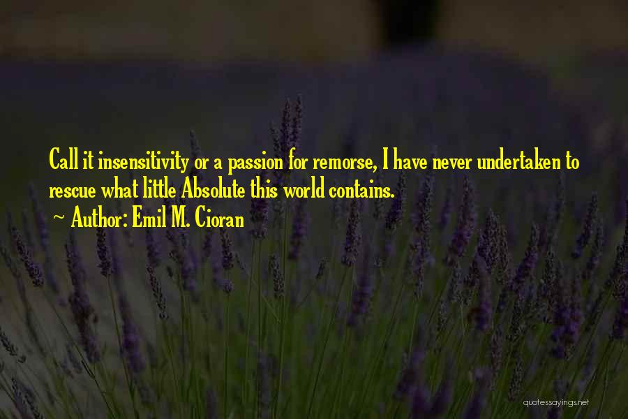 Emil M. Cioran Quotes: Call It Insensitivity Or A Passion For Remorse, I Have Never Undertaken To Rescue What Little Absolute This World Contains.