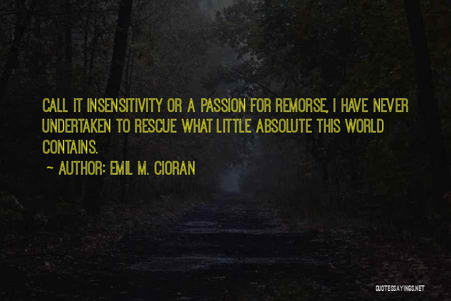 Emil M. Cioran Quotes: Call It Insensitivity Or A Passion For Remorse, I Have Never Undertaken To Rescue What Little Absolute This World Contains.