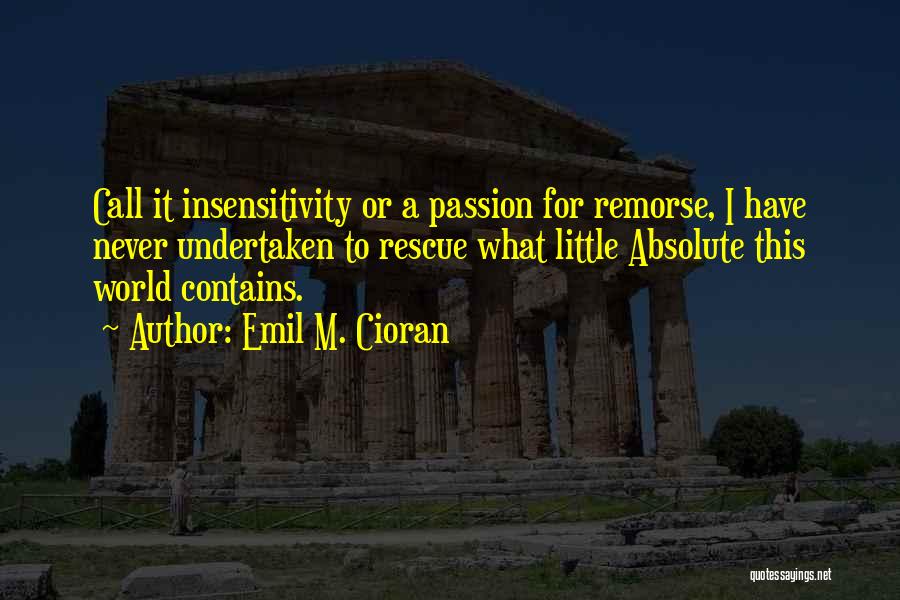 Emil M. Cioran Quotes: Call It Insensitivity Or A Passion For Remorse, I Have Never Undertaken To Rescue What Little Absolute This World Contains.