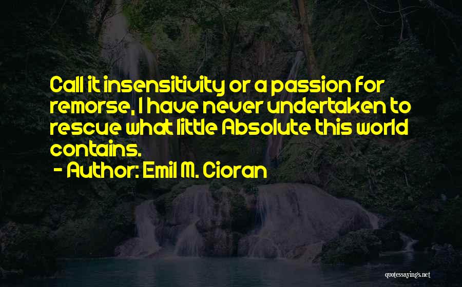 Emil M. Cioran Quotes: Call It Insensitivity Or A Passion For Remorse, I Have Never Undertaken To Rescue What Little Absolute This World Contains.