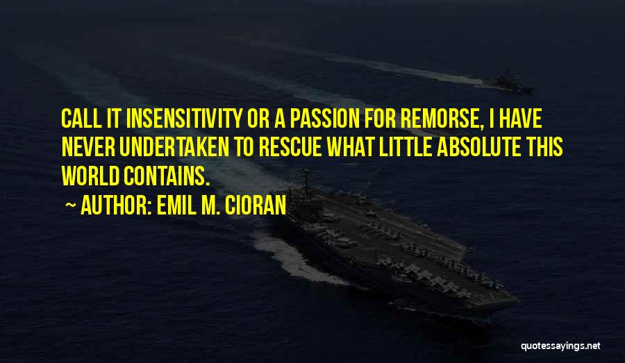 Emil M. Cioran Quotes: Call It Insensitivity Or A Passion For Remorse, I Have Never Undertaken To Rescue What Little Absolute This World Contains.